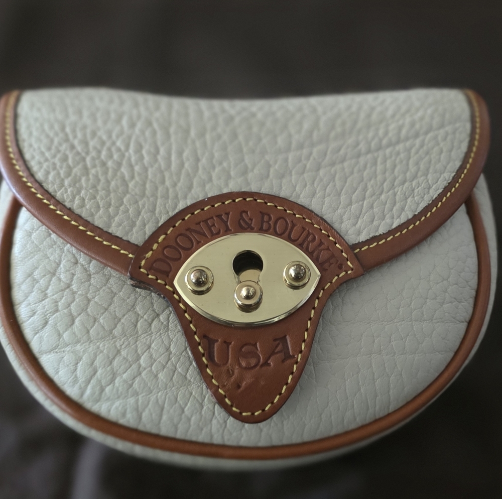 Dooney & Bourke White Pebbled Leather Crossbody Bag with Brown Trim